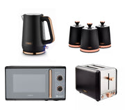 Tower Cavaletto Kettle, 2 Slice Toaster, 3 Canisters & Microwave Black Rose Gold0