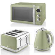 Swan Retro Green 1.5L 3KW Jug Kettle, 4 Slice Toaster & 800W 20L Digital Microwave Matching Set