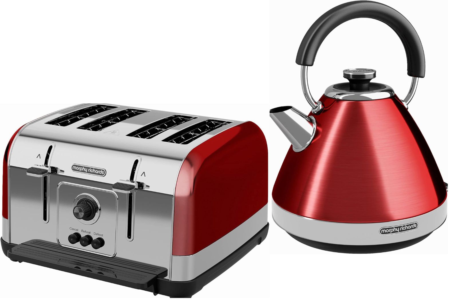 Morphy Richards Venture Red Pyramid Kettle & 4 Slice Toaster Matching Set