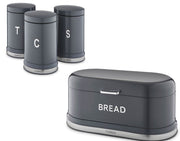 Tower Belle Bread Bin & Tea Coffee Sugar Canisters Kitchen Set in Graphite Grey