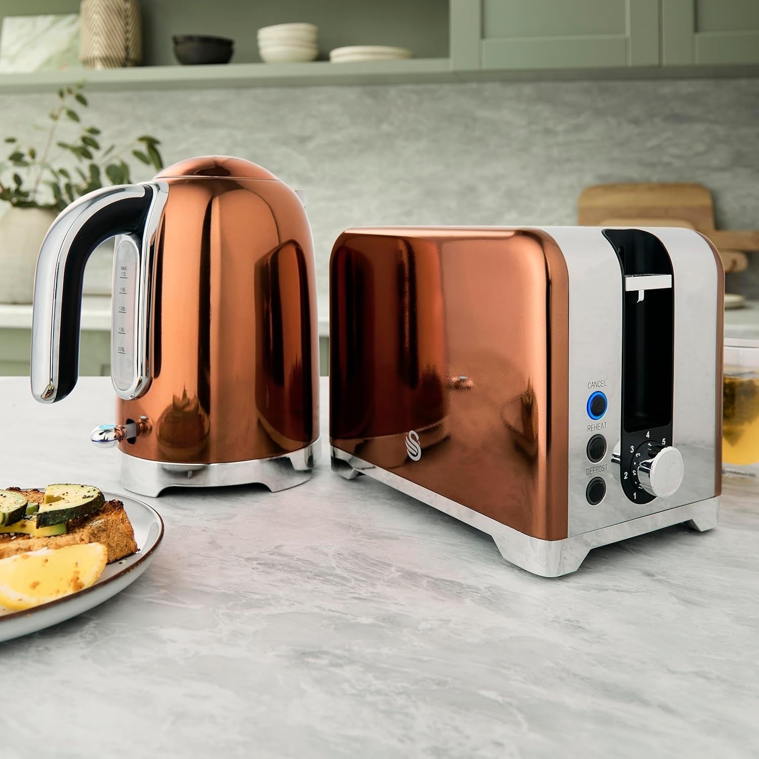 Swan Solace Copper Kettle & 2 Slice Toaster High Gloss Finish & Chrome Trim1