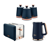 Tower Cavaletto Kettle, 2 Slice Toaster and 3 Canisters Midnight Blue Rose Gold0