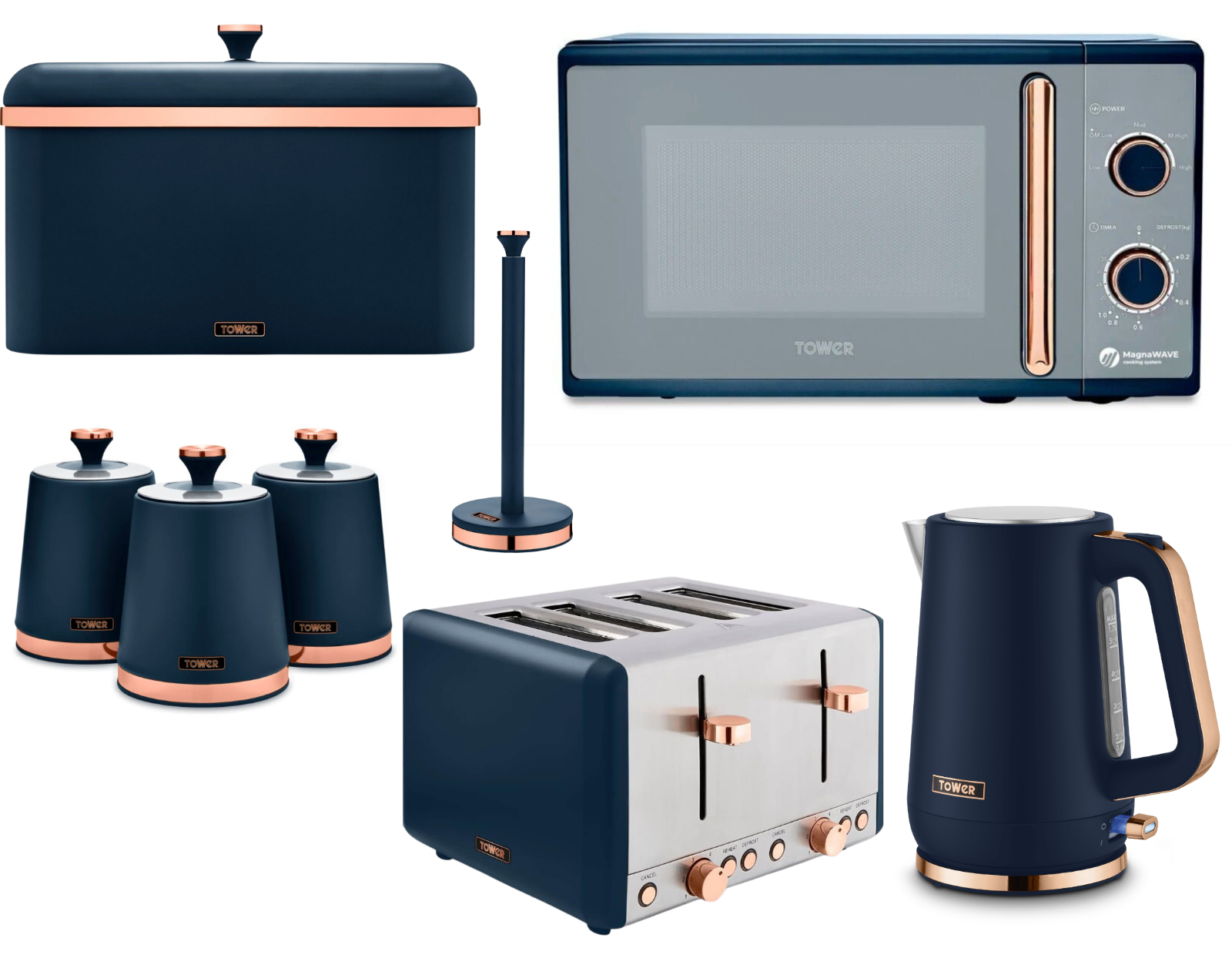 Tower Cavaletto Blue Kettle Toaster Microwave Matching Kitchen Storage Set of 80