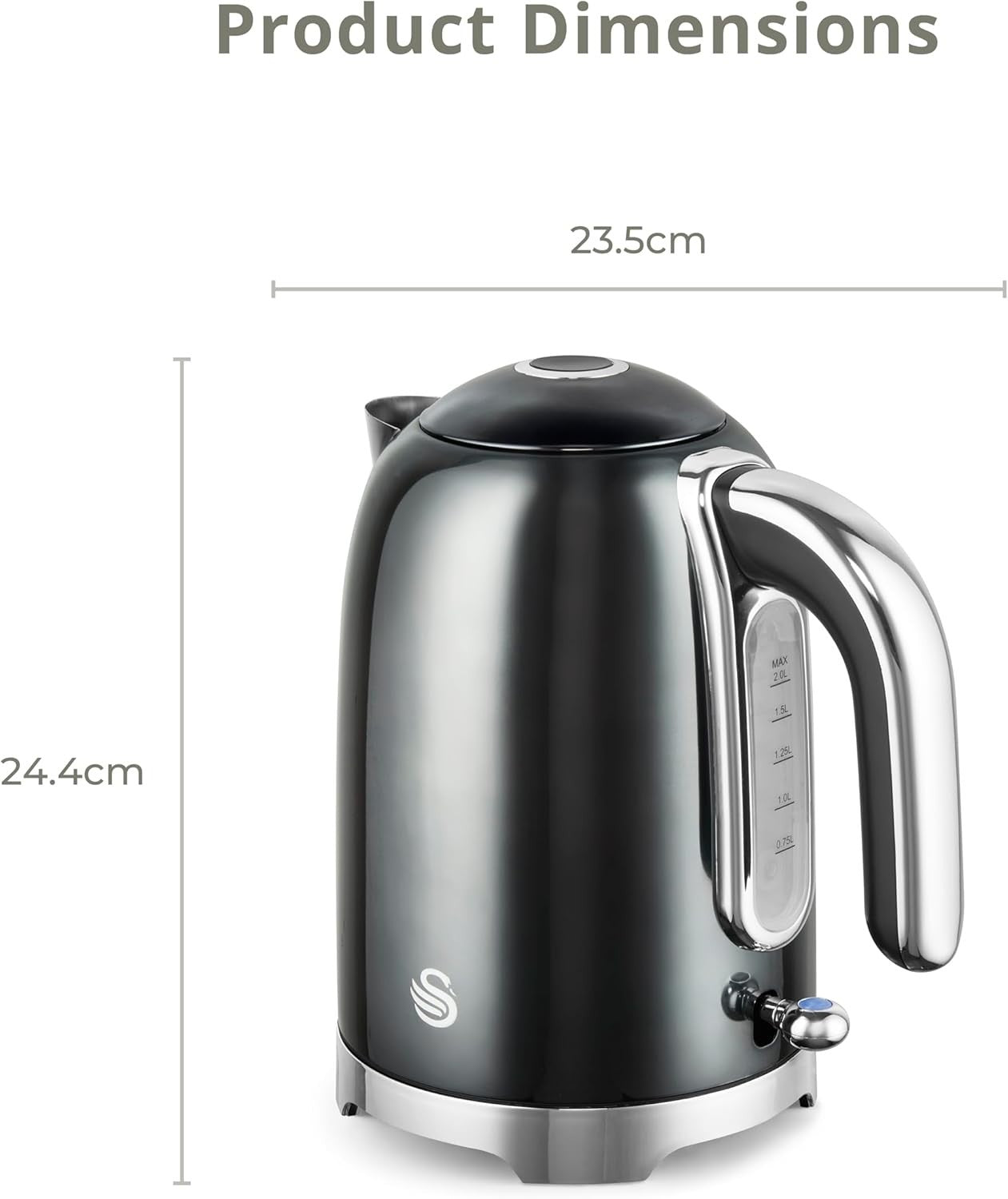 Swan Solace Graphite 1.7L Kettle Rapid Boil High Gloss Finish & Chrome Trim6