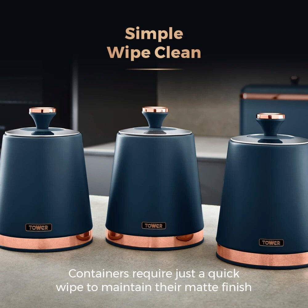 Tower Cavaletto Blue Kettle Toaster Microwave Breadbin Canisters Towel Pole Set11