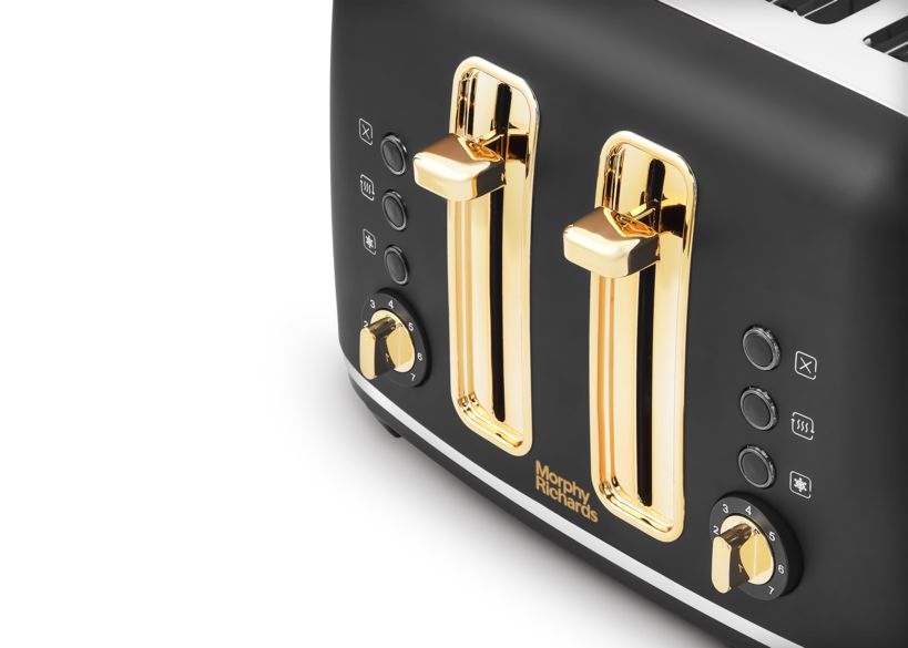 Morphy Richards Accents 4 Slice Toaster in Black with Gold Accents - 242047