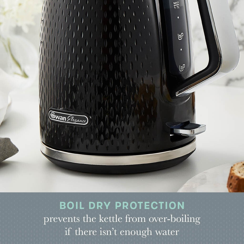 Swan Elegance Kettle, 4 Slice Toaster & 800W 20L Digital Microwave Set in Black16
