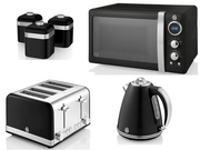 Swan Retro Black Kettle 4 Slice Toaster Microwave & Canisters Kitchen Set of 60