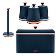 Tower Cavaletto Blue Bread Bin Canisters Kitchen Roll Holder Kitchen Storage Set0