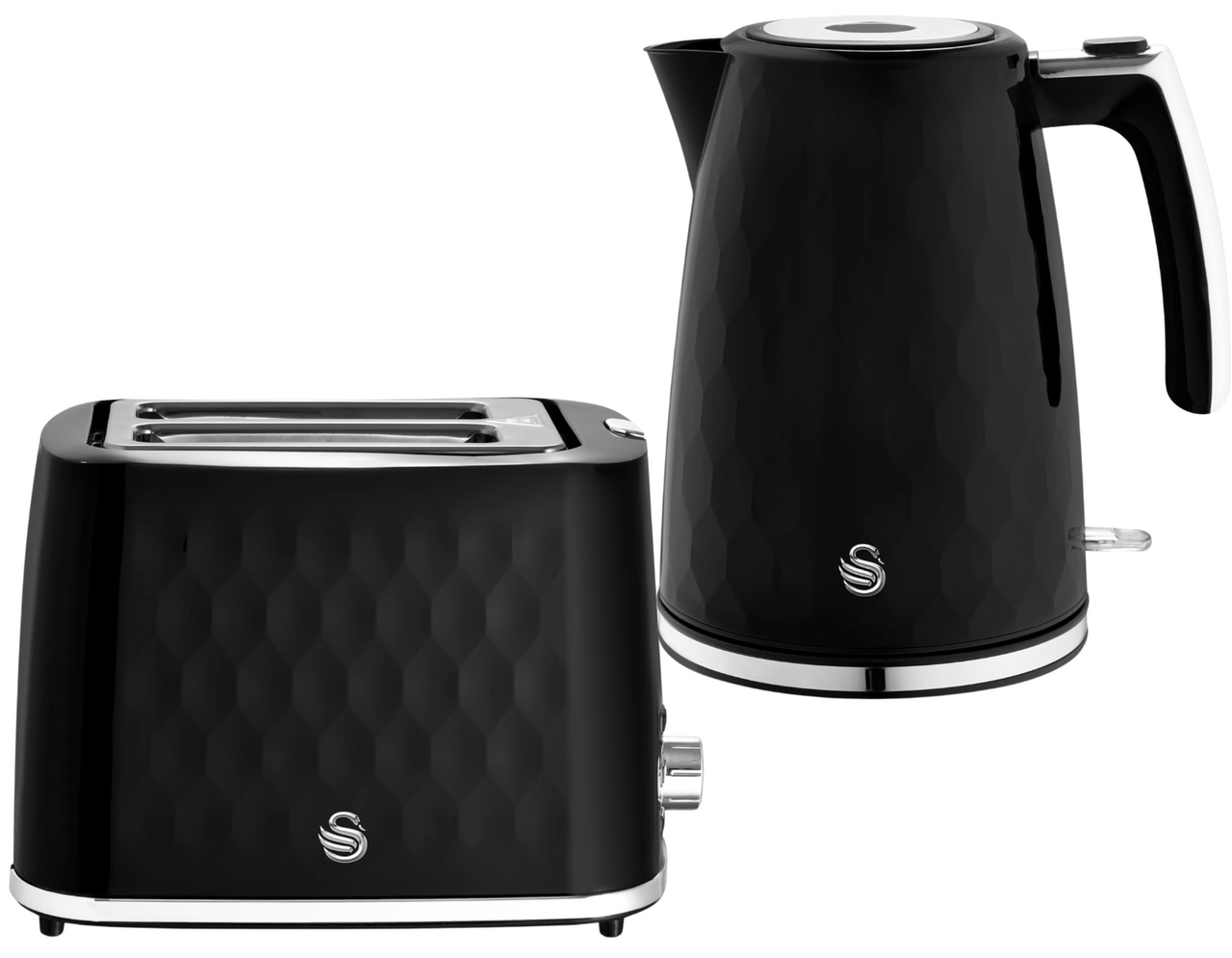 Swan Hexton Black Kettle & 2 Slice Toaster Hexagonal Texture Chrome Accents0