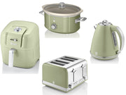 SWAN Retro Green 1.5L 3KW Jug Kettle, 4 Slice Toaster, 6L Air Fryer & 3.5L Slow Cooker Kitchen Set