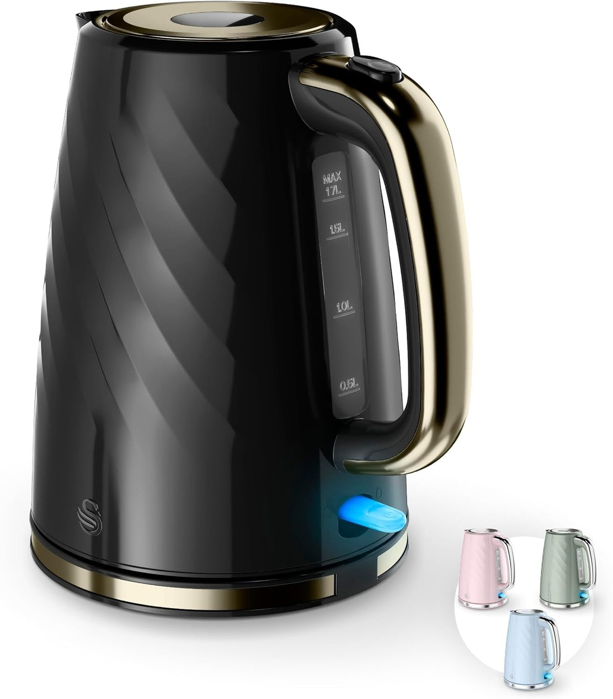Swan Windsor Black Gunmetal & Brass 1.7L 3kW Rapid Boil Kettle SK14611GBLK1