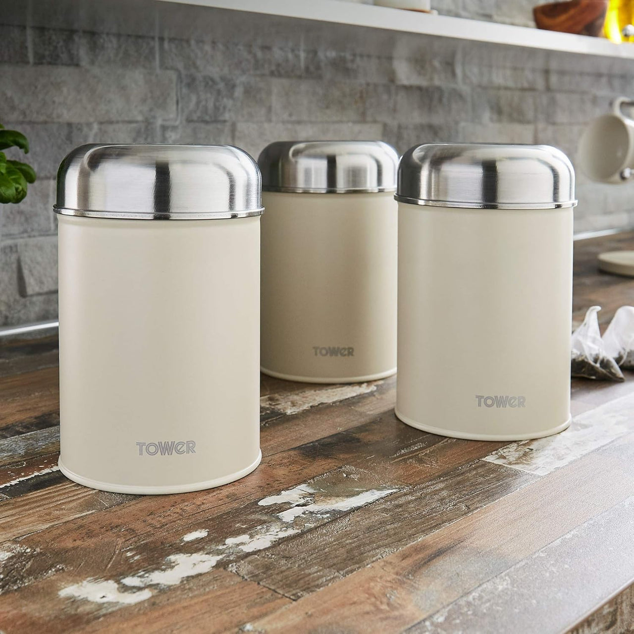 Tower  Infinity Tea Coffee Sugar Canisters in Pebble Kitchen Storage T826101PEB1