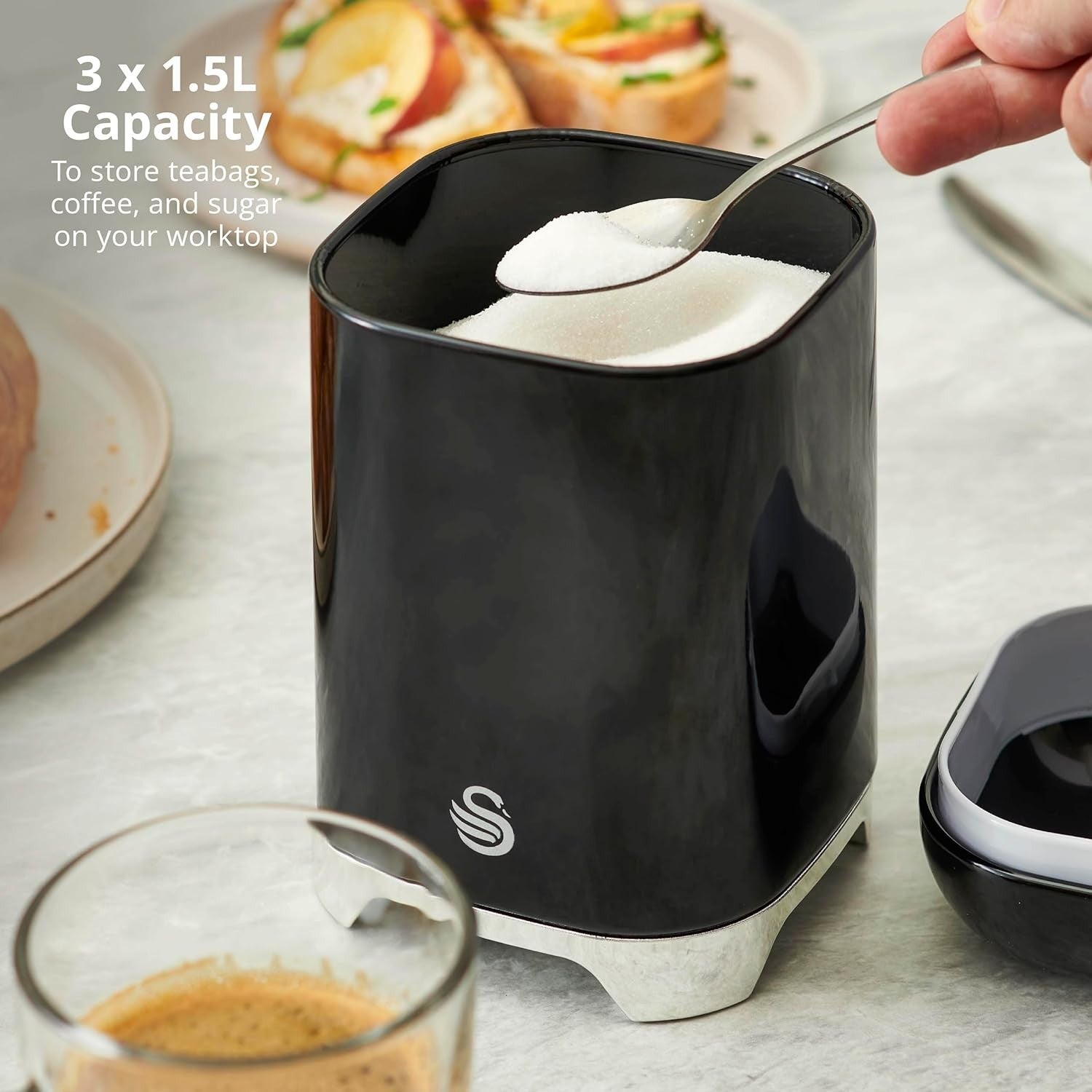 Swan Solace Black Breadbin & 3 Canisters Kitchen Storage Set Chrome Trim8