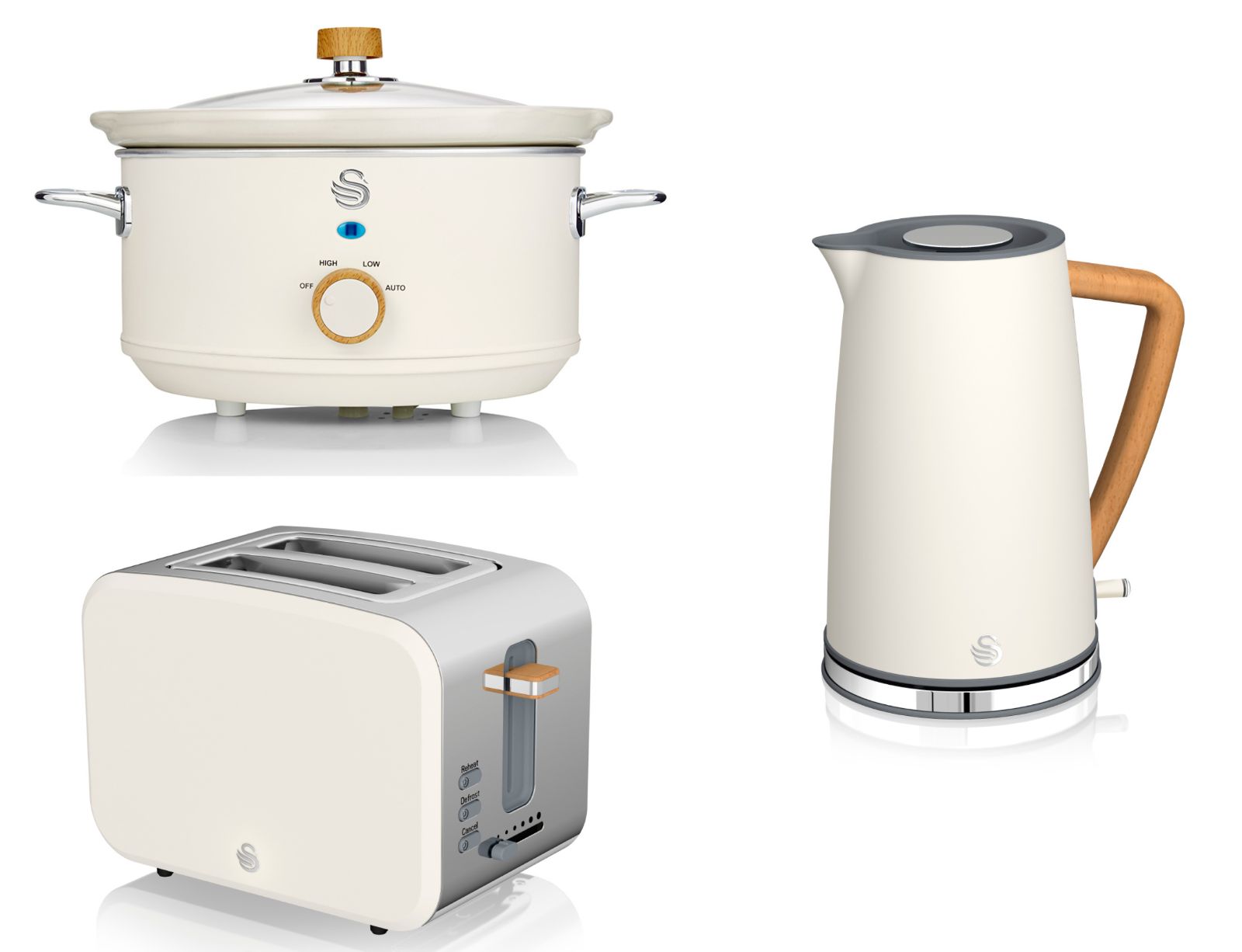 Swan Nordic White 1.7L Kettle, 2 Slice Toaster & 3.5L Slow Cooker Matching Kitchen Set
