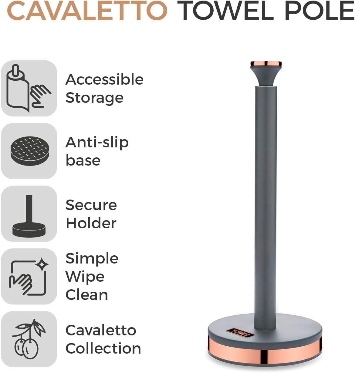 Tower Cavaletto Grey Jug Kettle Toaster Breadbin Canisters Kitchen Roll Holder18