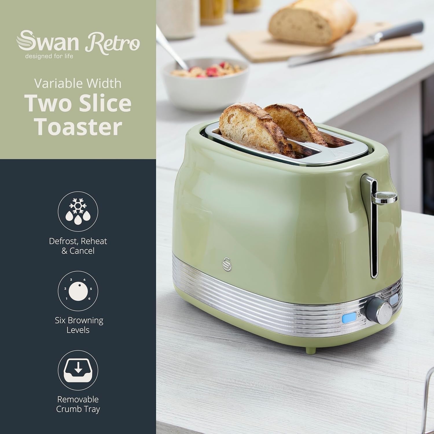 Swan Retro Revive Green Jug Kettle 2 Slice Toaster Canisters Kitchen Bundle Set2