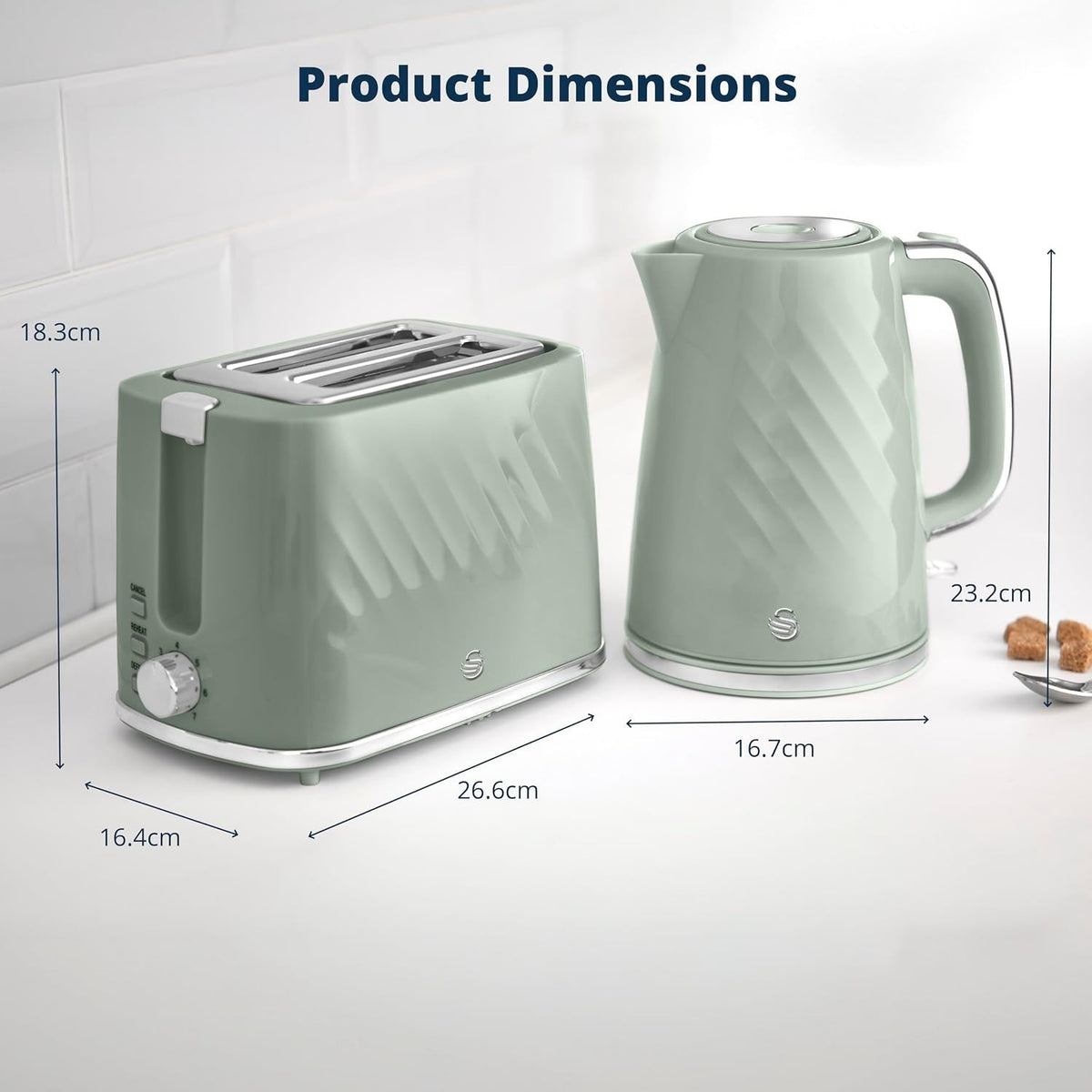 Swan Windsor Kettle and 2 Slice Toaster Breakfast Bundle Set in Sage Green2