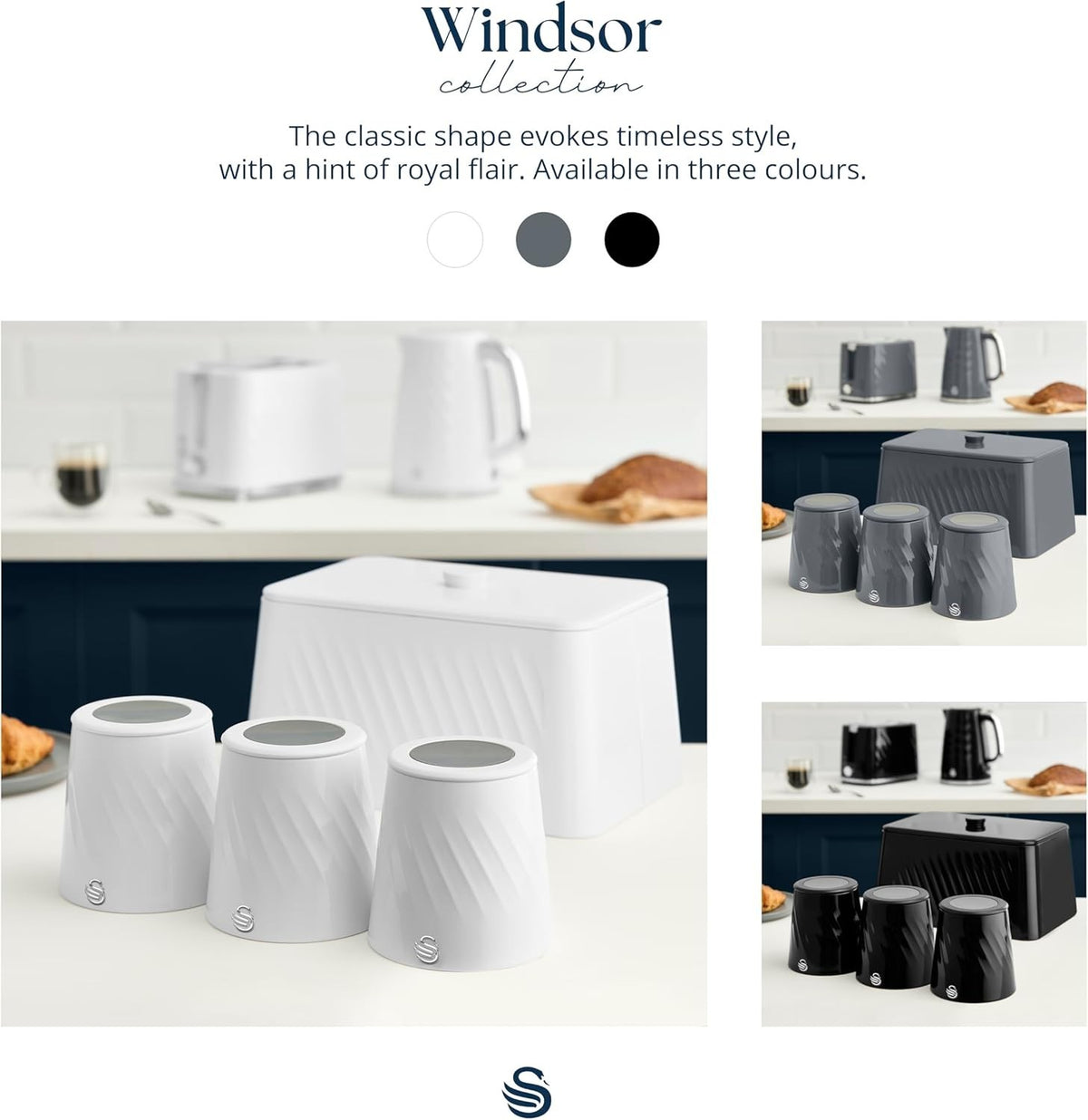 Swan Windsor White 16L Bread Bin with Removable Lid SWKA18539WHT1