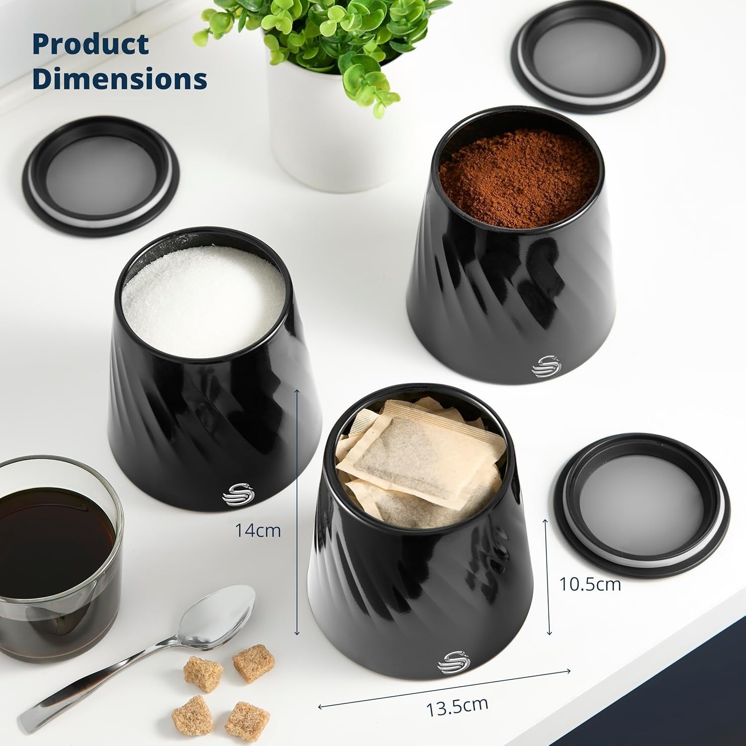 Swan Windsor Black Breadbin and 3 Canisters Matching Kitchen Storage Set8