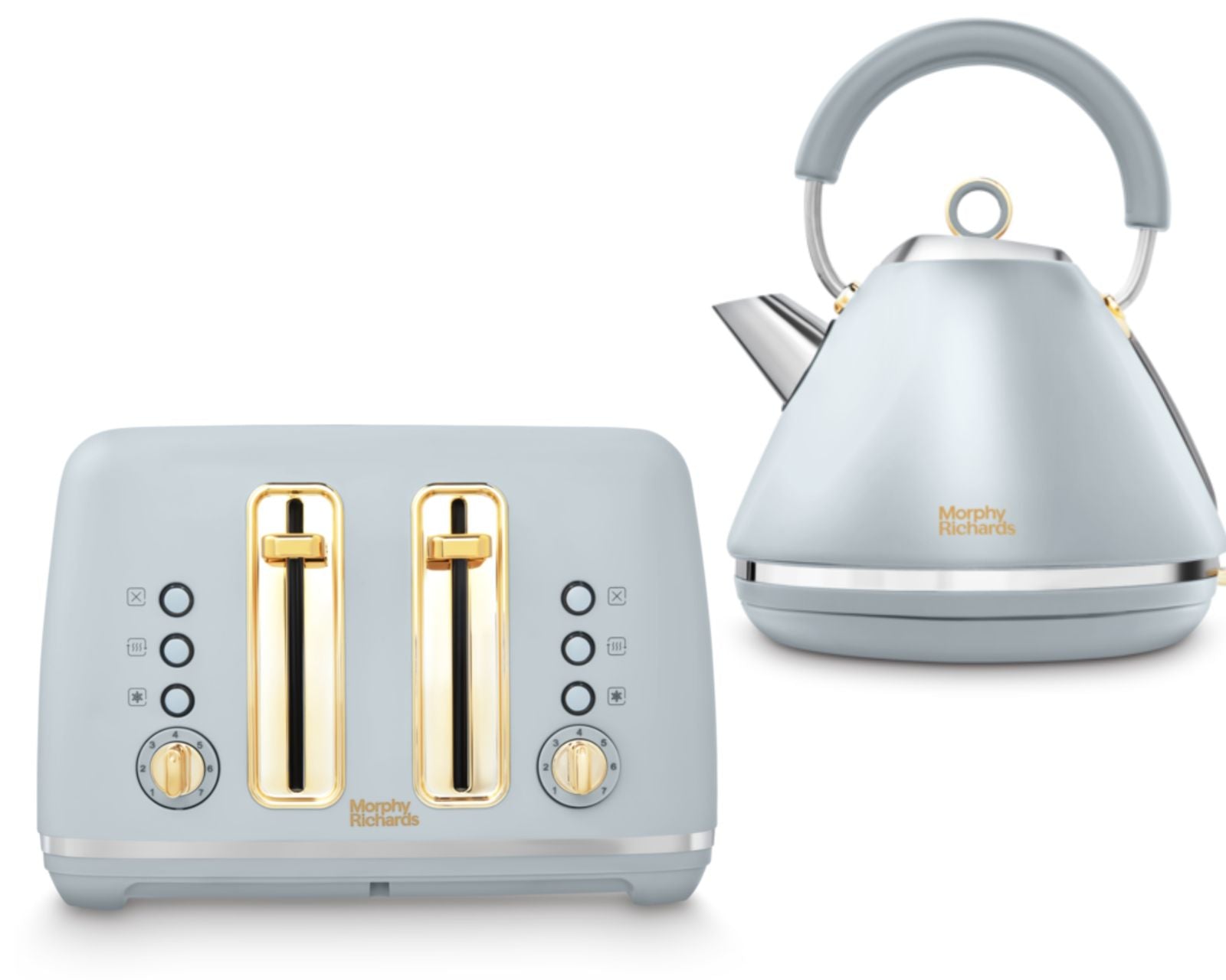 Morphy Richards Accents Ocean Grey & Gold 1.5L 3KW Pyramid Kettle & 4 Slice Toaster