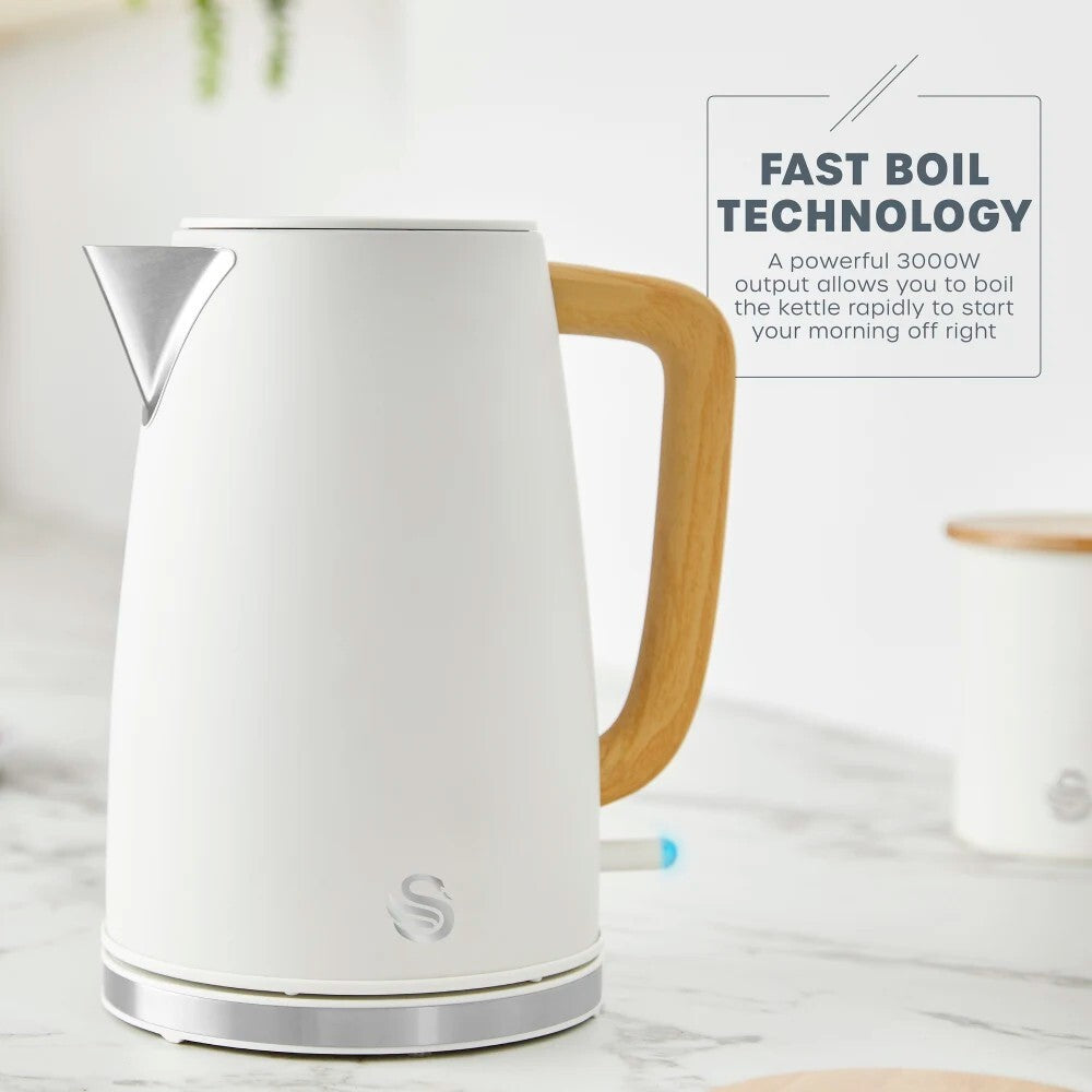 Swan Fjord Jug Kettle White Scandi Design with Wooden Accents SK19024WHT1