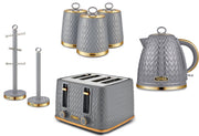 Tower Empire Pyramid Kettle 4 Slice Toaster 3 Canisters Mug Tree Towel Pole Grey