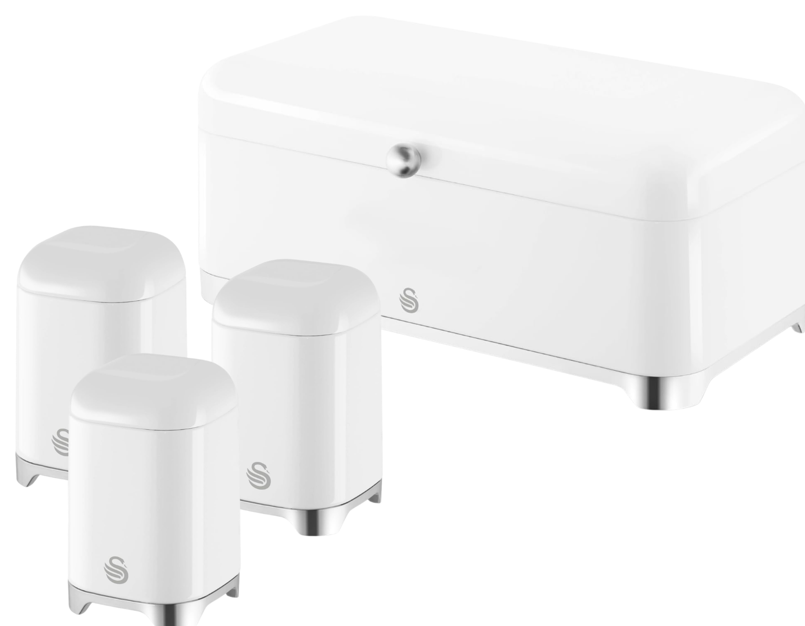 Swan Solace White Breadbin 3 Canisters Matching Kitchen Storage Set Chrome Trim0