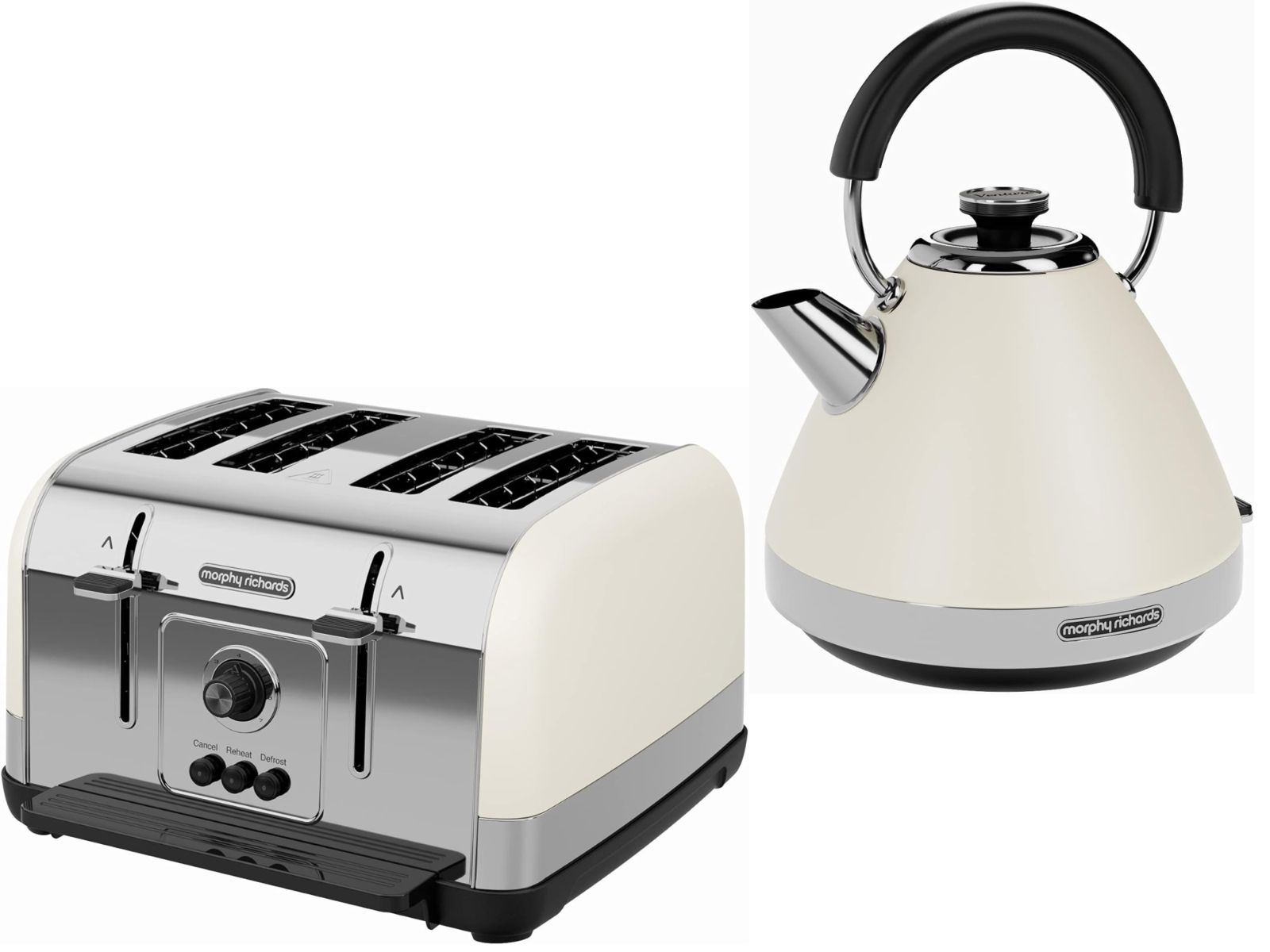 Morphy Richards Venture Cream Pyramid Kettle & 4 Slice Toaster Matching Set