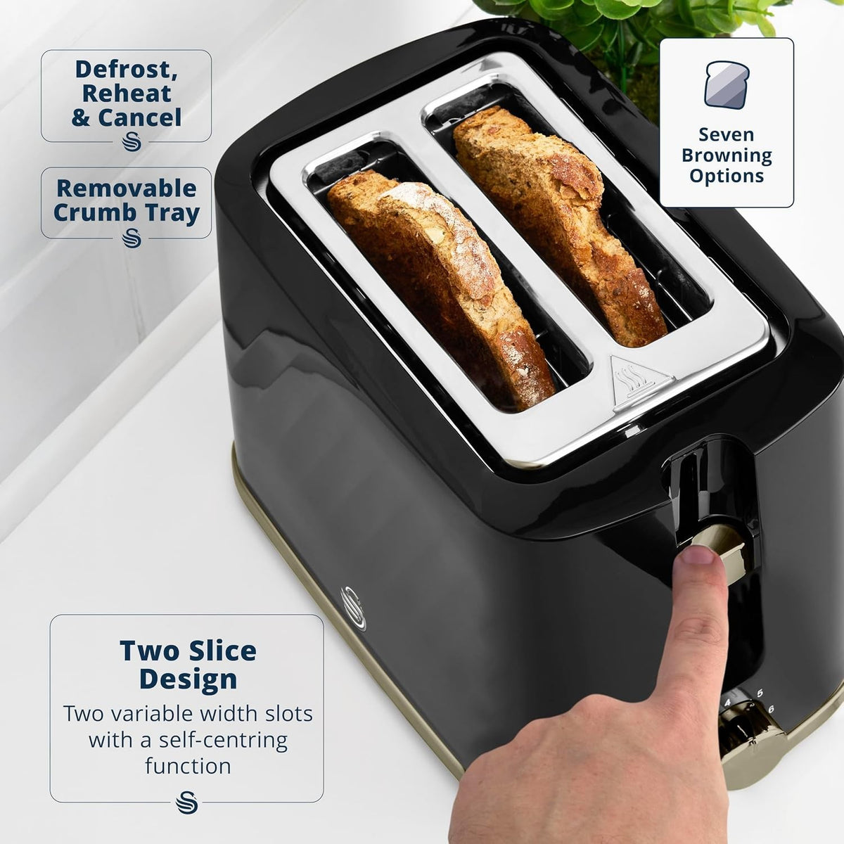 Swan Windsor Kettle and 2 Slice Toaster Set in Black and Gun Metal Brass4