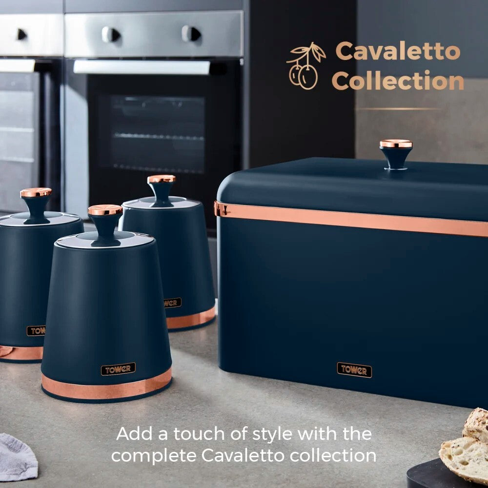 Tower Cavaletto Blue Kettle Toaster Microwave Breadbin Canisters Towel Pole Set3