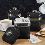 Swan Retro Black Kettle 4 Slice Toaster Microwave & Canisters Kitchen Set of 64