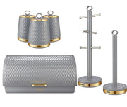 Tower Empire Grey Bread Bin Canisters Mug Tree & Towel Pole Matching Kitchen Storage Set