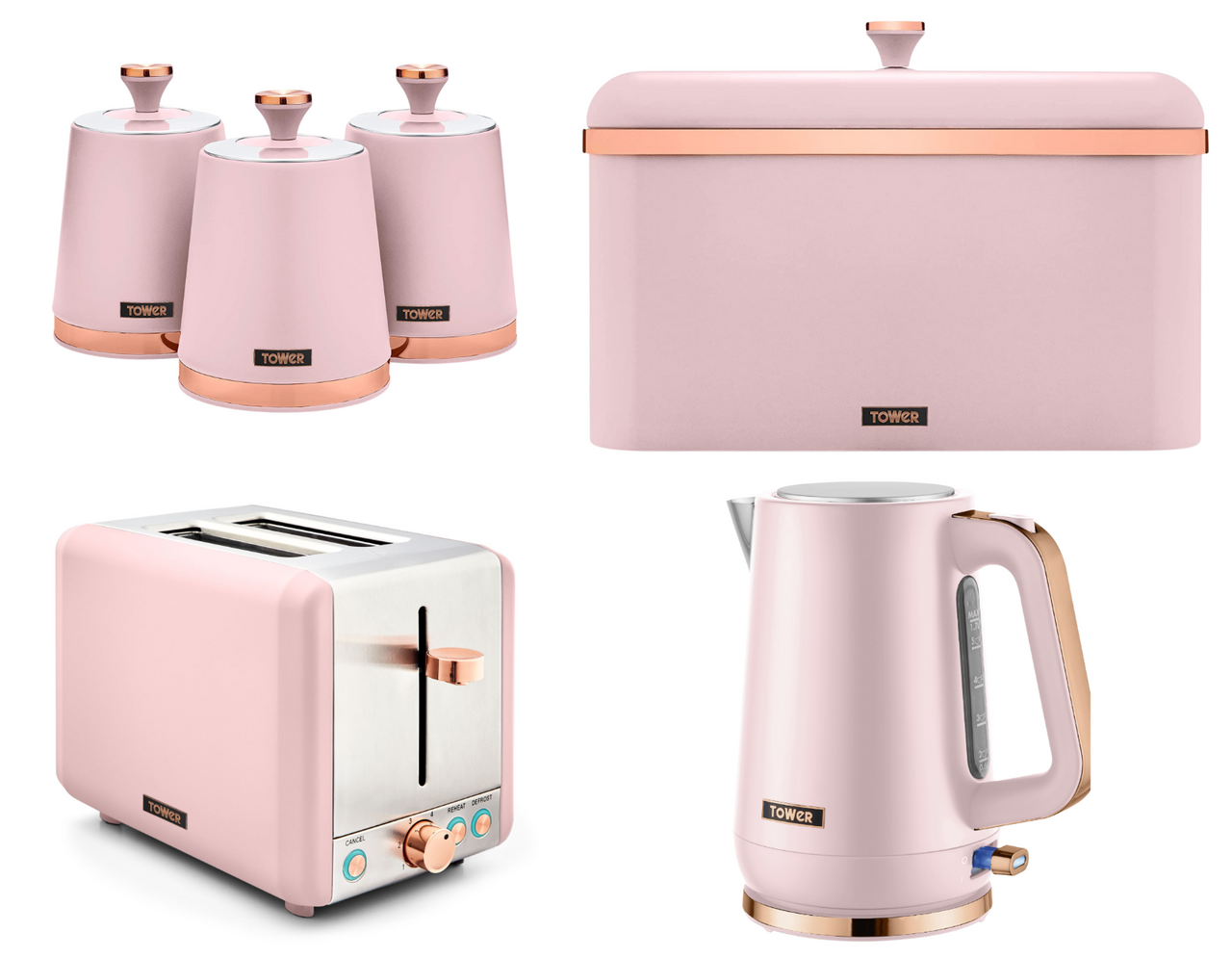 Tower Cavaletto Pink Kettle 2 Slice Toaster Breadbin Canisters Kitchen Set0