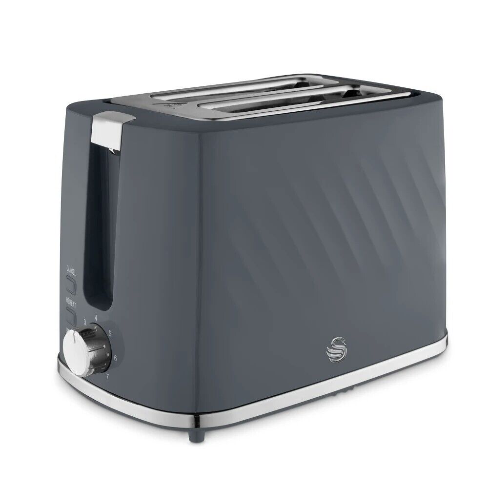 Swan Windsor Grey 2 Slice Toaster Chrome Accents ST14071GRY