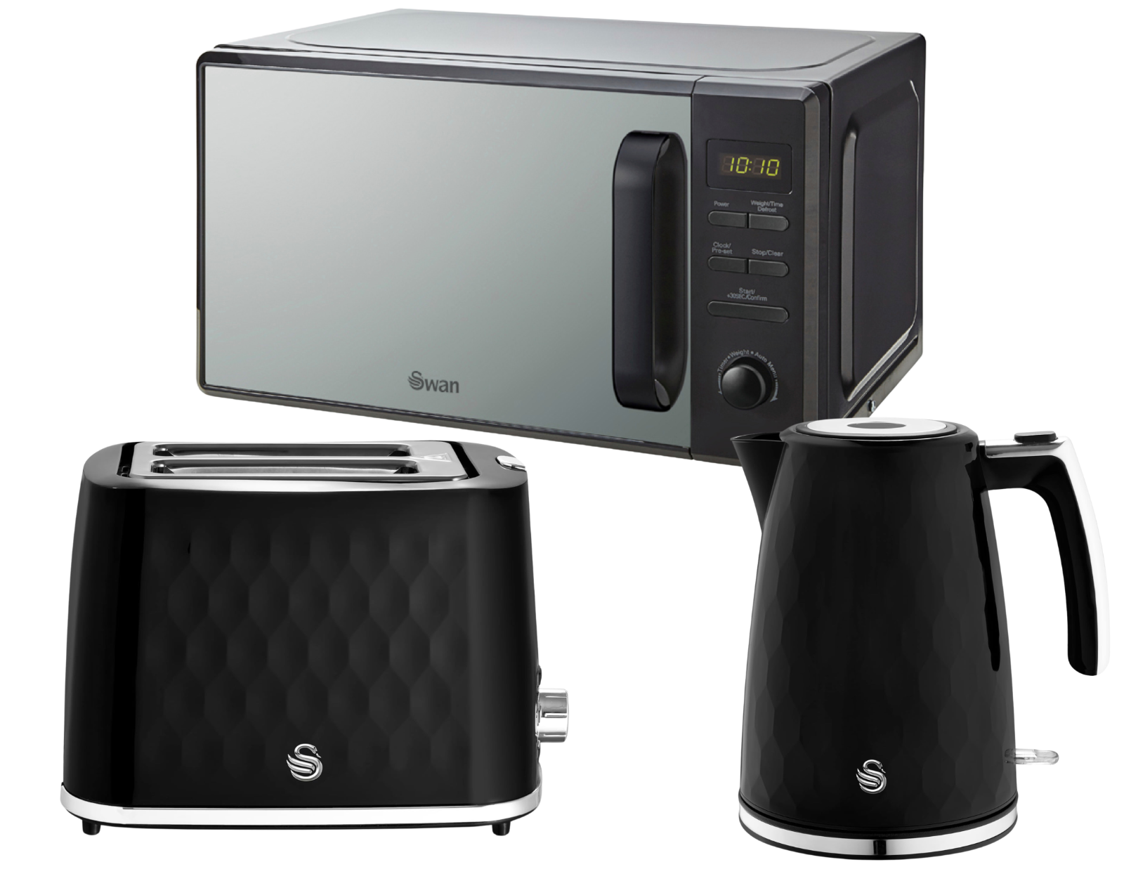 Swan Hexton Black Kettle, 2 Slice Toaster and 20L Digital Microwave Kitchen Set0