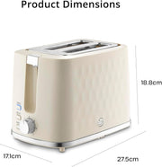 Swan Hexton Cream Kettle 2 Slice Toaster Set Hexagonal Texture Chrome Accents13