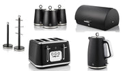 Swan Serenity Black 1.7L 3KW Kettle, 4 Slice Toaster, Bread Bin, Canisters, Mug Tree & Towel Pole. Matching Swan Kitchen Set of 8