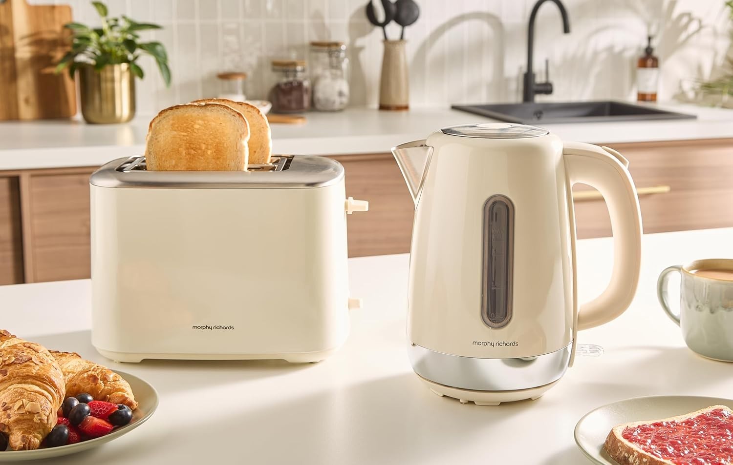 Morphy Richards Equip Cream Kettle Toaster Breadbin & Canisters Kitchen Bundle1