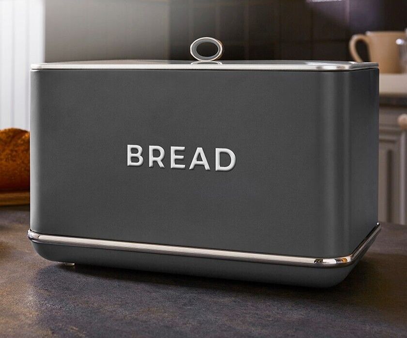 Tower Renaissance Bread Bin in Grey with Chrome Accents, 16L Capacity