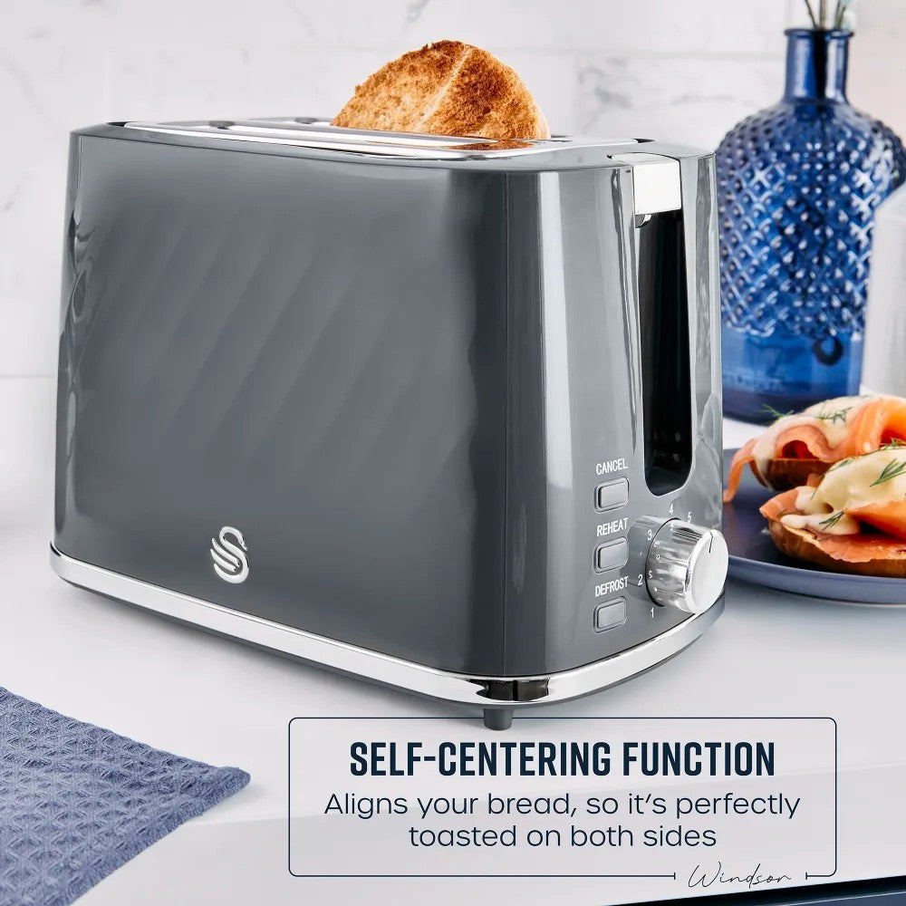 Swan Windsor Grey Kettle Toaster Breadbin Canisters Matching Kitchen Bundle Set12