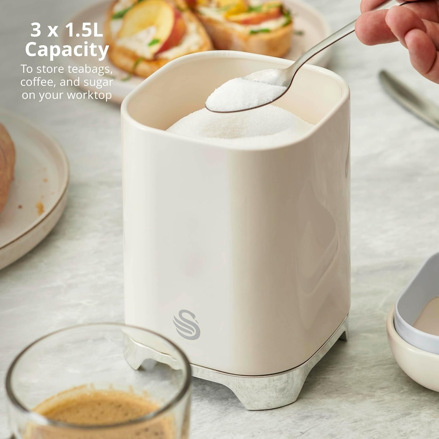 Swan Solace Cream Breadbin Canisters Kitchen Roll Holder Storage Set Chrome Trim8