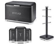 Tower GLITZ Noir Bread Bin, Canisters, Mug Tree Set in Shimmering Black
