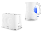 Tower Sonar White 1.7L 3KW Kettle & 2 Slice Toaster Matching Set with Chrome Accents & Stylish Ripple Design