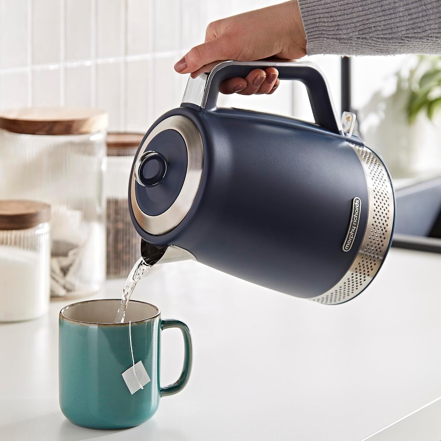 Morphy Richards Illumination Navy Peony 1.7L Jug Kettle & 4 Slice Toaster Set4