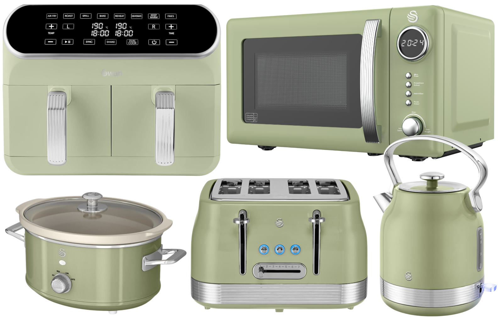 SWAN Retro Green Stovetop Kettle Toaster Microwave Air Fryer Slow Cooker0