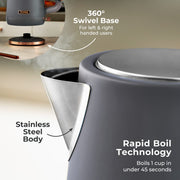 Tower Cavaletto Grey Jug Kettle Toaster Breadbin Canisters Matching Kitchen Set5