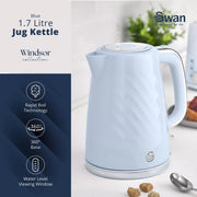 Swan Windsor Blue 1.7L Kettle & 2 Slice Toaster Set with Chrome Accents4