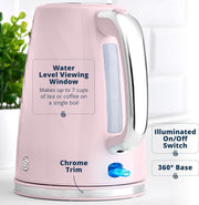 Swan Windsor Pink 1.7L 3kW Rapid Boil Kettle Cordless SK14611PNK Chrome Accents4