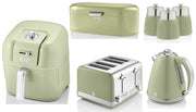 SWAN Retro Green Kettle Toaster 6L Air Fryer Bread Bin & Canisters Matching Set